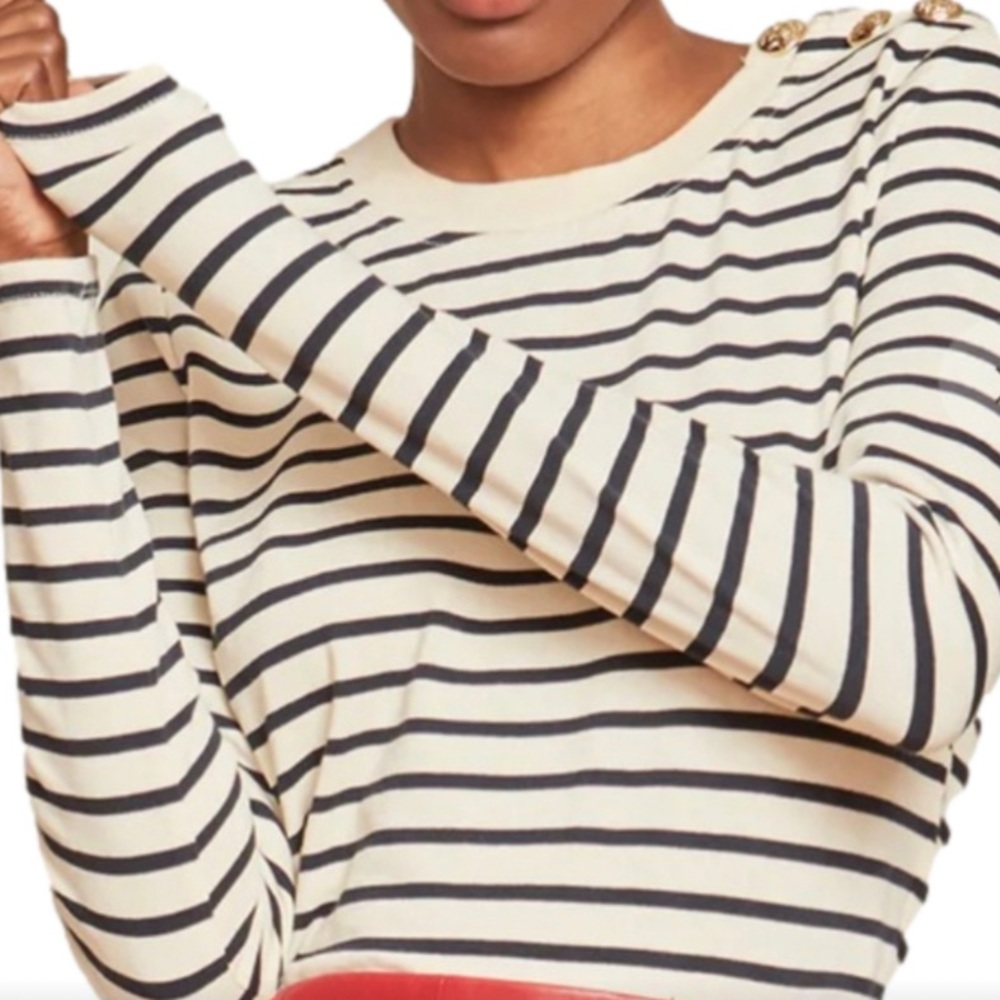 Veronica Beard Samson Cream Black Striped Long Sleeve Crewneck Top Size XS